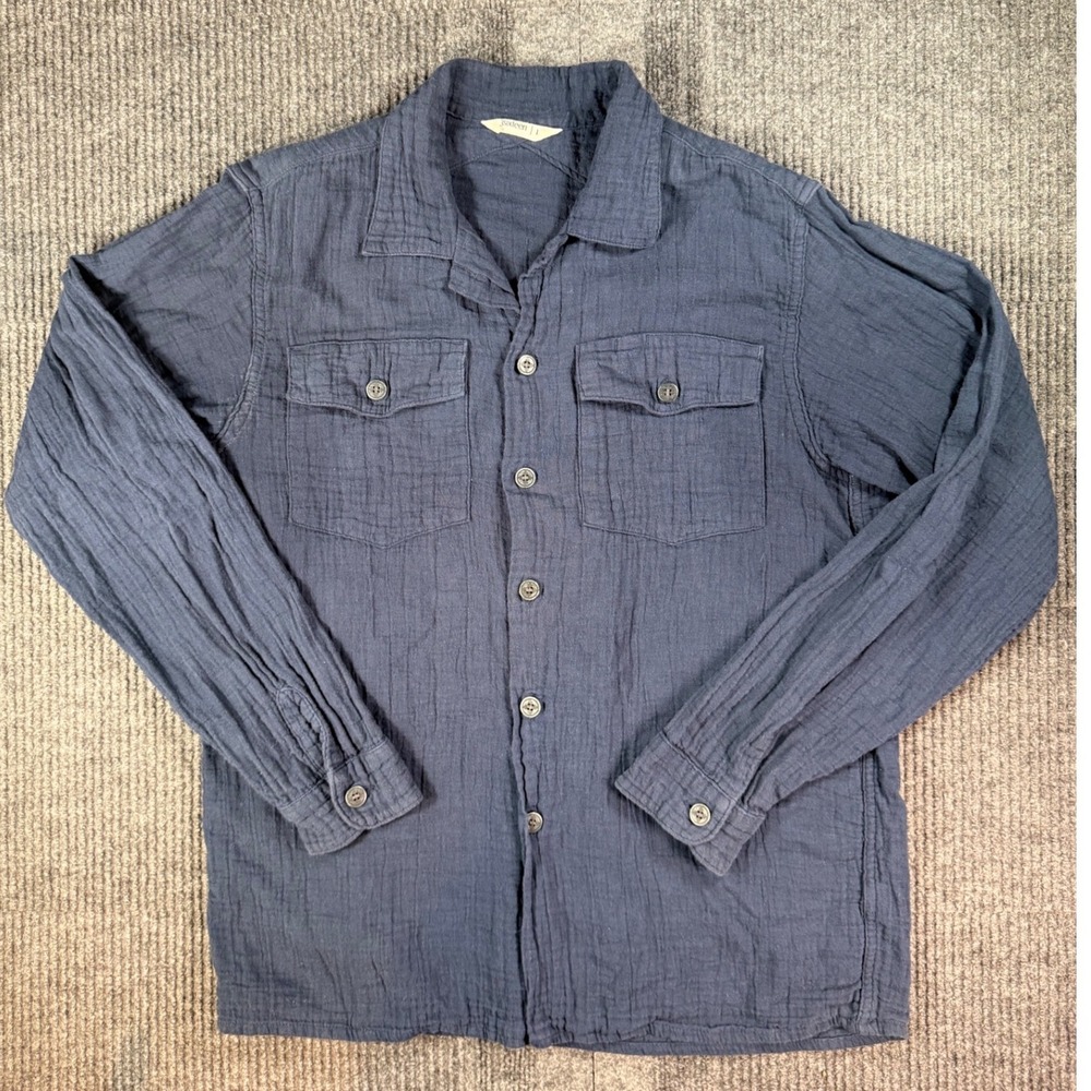 3sixteen Mens Navy Blue Double Gauze Cotton Button Down Shirt Made in USA Large